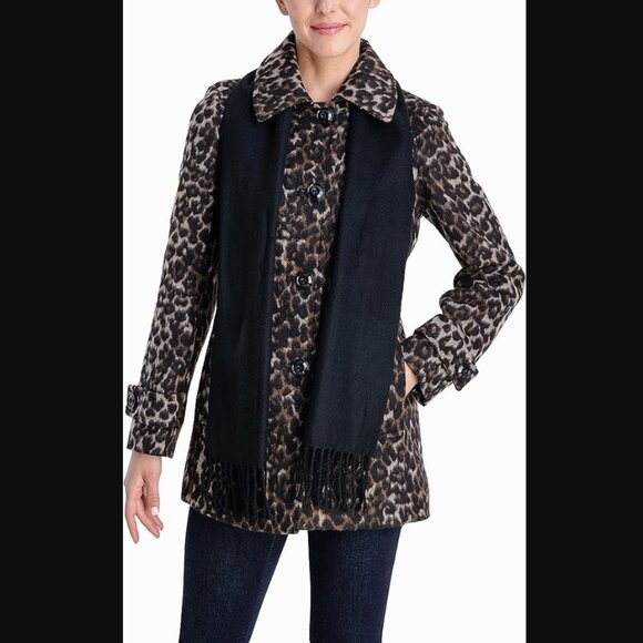 NWT LONDON FOG Single-Breasted Wool Coat with Scarf, Large - Picture 2 of 11